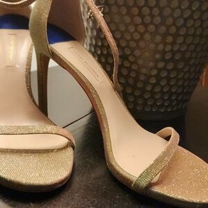 Stuart Weitzman Gold Glitter Ankle-Strap Sandals